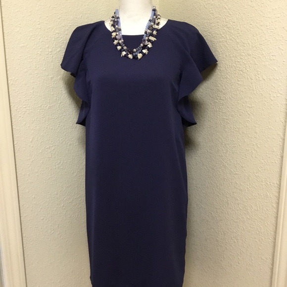 Madison Navy Flutter Sleeve Mid Shift Dress - Sz S - Picture 2 of 10